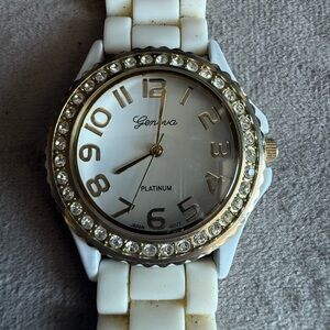 Geneva Platinum Watch with White Band